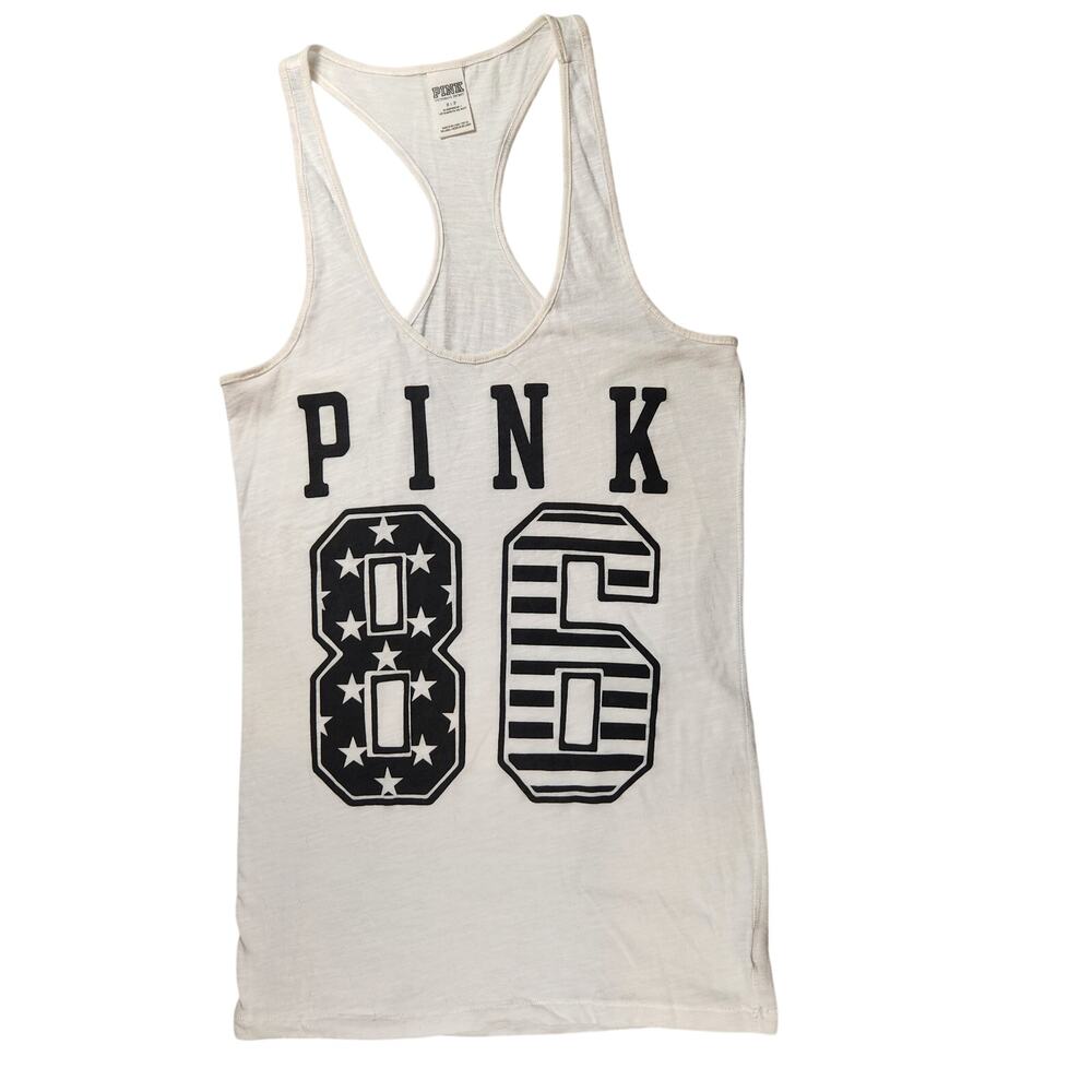 Victoria's Secret PINK Stars and Stripes Sheer White Black Tank Top - Small